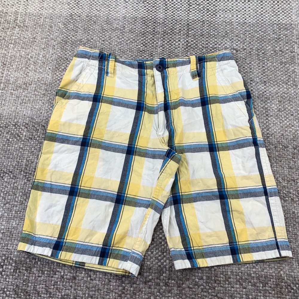 Aeropostale Plaid Shorts Men 30 Yellow Blue White Cotton Casual Summer FlatFront